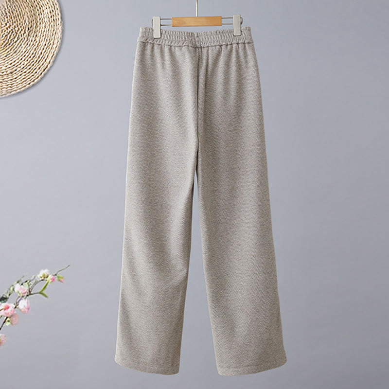 Buddha Stones Pantalones casuales gruesos de algodón con bolsillos y diseño de bloques de color liso para mujer - image 10