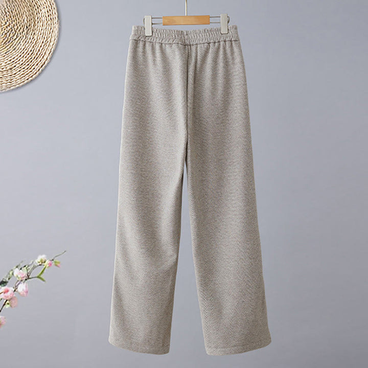 Buddha Stones Pantalones casuales gruesos de algodón con bolsillos y diseño de bloques de color liso para mujer - image 10