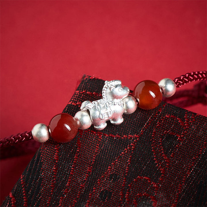 Pulsera de hilo de plata de ley 999 con Buddha Stones y ágata roja, Año del Caballo, Prosperidad - image 11