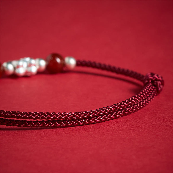 Pulsera de hilo de plata de ley 999 con Buddha Stones y ágata roja, Año del Caballo, Prosperidad - image 10