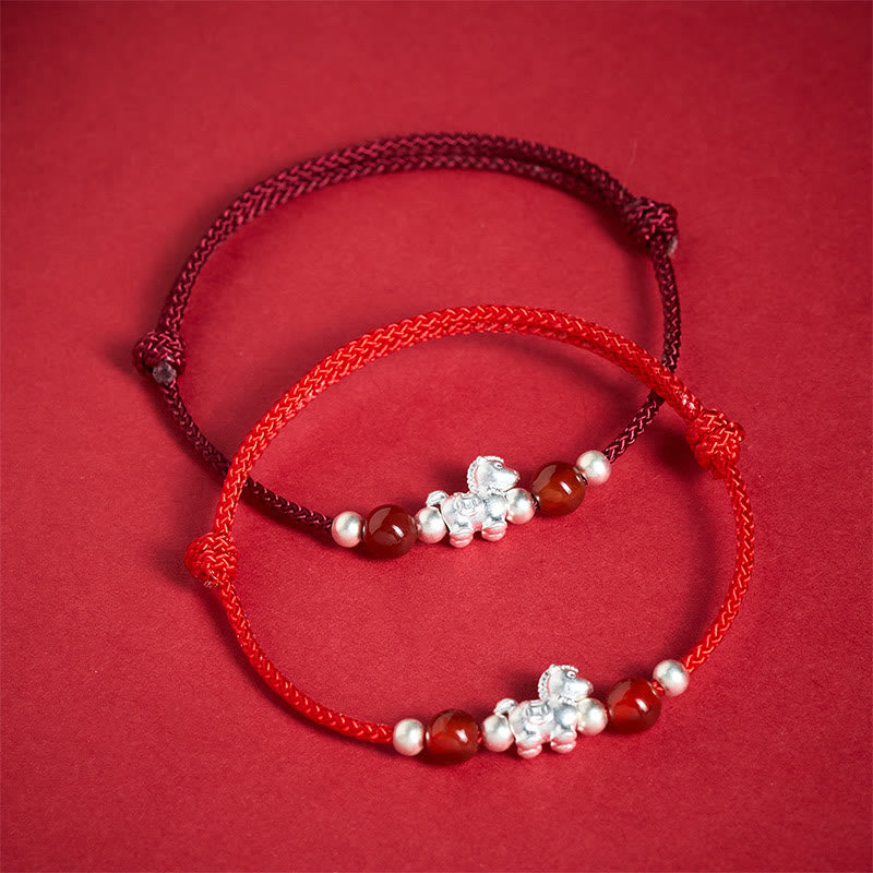 Pulsera de hilo de plata de ley 999 con Buddha Stones y ágata roja, Año del Caballo, Prosperidad - image 16