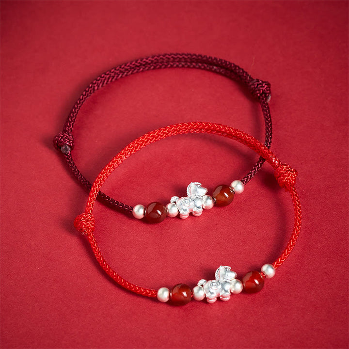 Pulsera de hilo de plata de ley 999 con Buddha Stones y ágata roja, Año del Caballo, Prosperidad - image 16