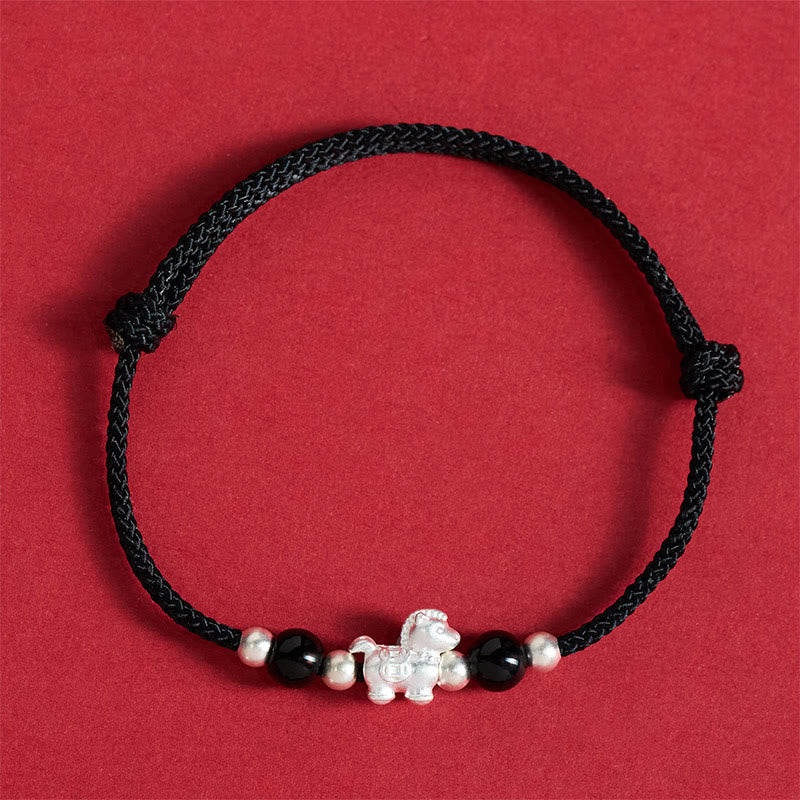 Pulsera de hilo de plata de ley 999 con Buddha Stones y ágata roja, Año del Caballo, Prosperidad - Cuerda negra (circunferencia de la muñeca: 14-21 cm) - image 17