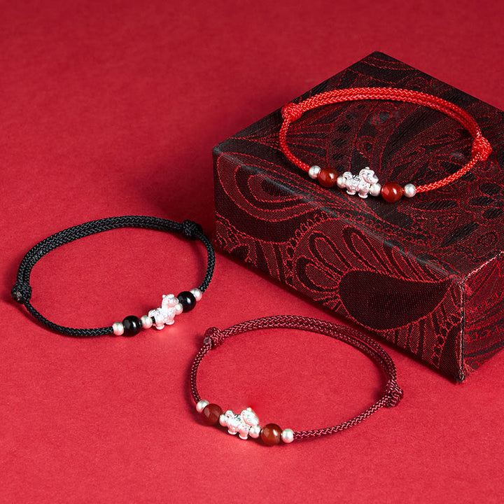 Pulsera de hilo de plata de ley 999 con Buddha Stones y ágata roja, Año del Caballo, Prosperidad - image 20