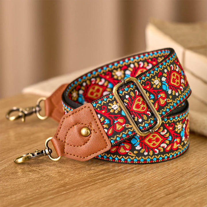 Bolsos de mano ajustables con correas cruzadas de hombro de jacquard de cártamo marrón y negro con Buddha Stones - image 3