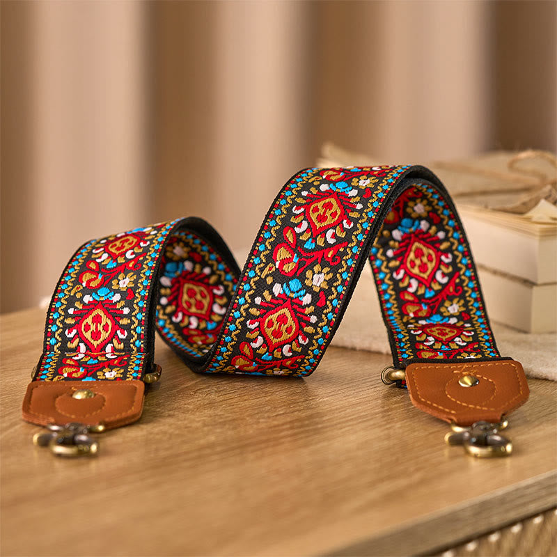 Bolsos de mano ajustables con correas cruzadas de hombro de jacquard de cártamo marrón y negro con Buddha Stones - Marrón - 80-140 cm x 5 cm - image 0