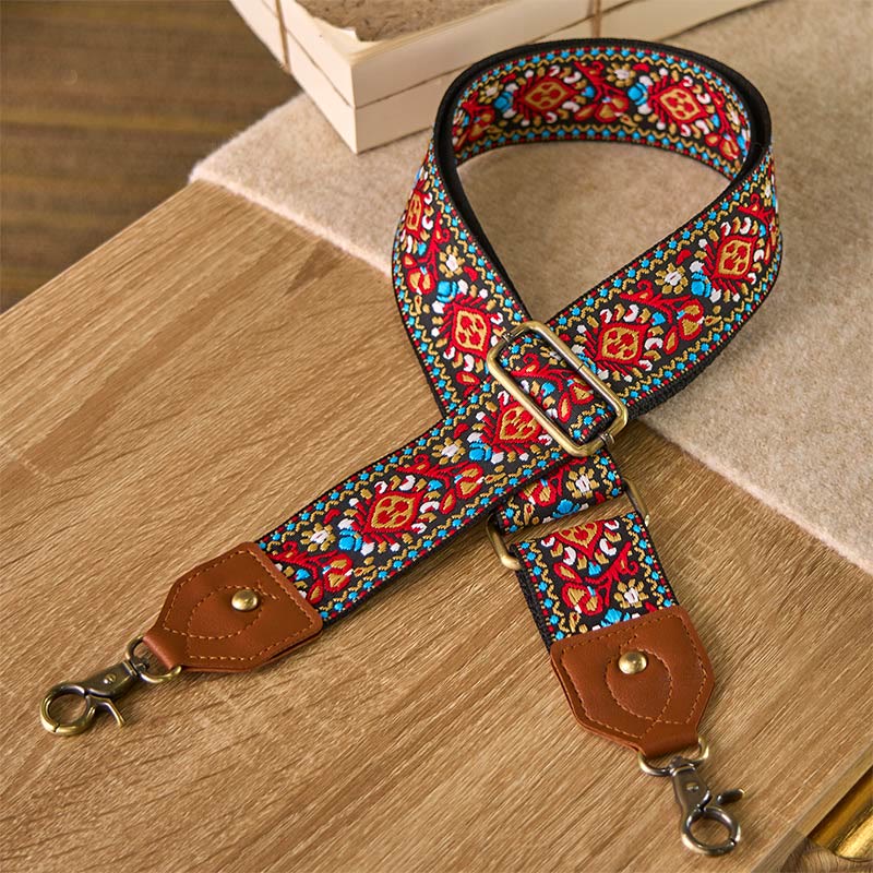 Bolsos de mano ajustables con correas cruzadas de hombro de jacquard de cártamo marrón y negro con Buddha Stones - image 2