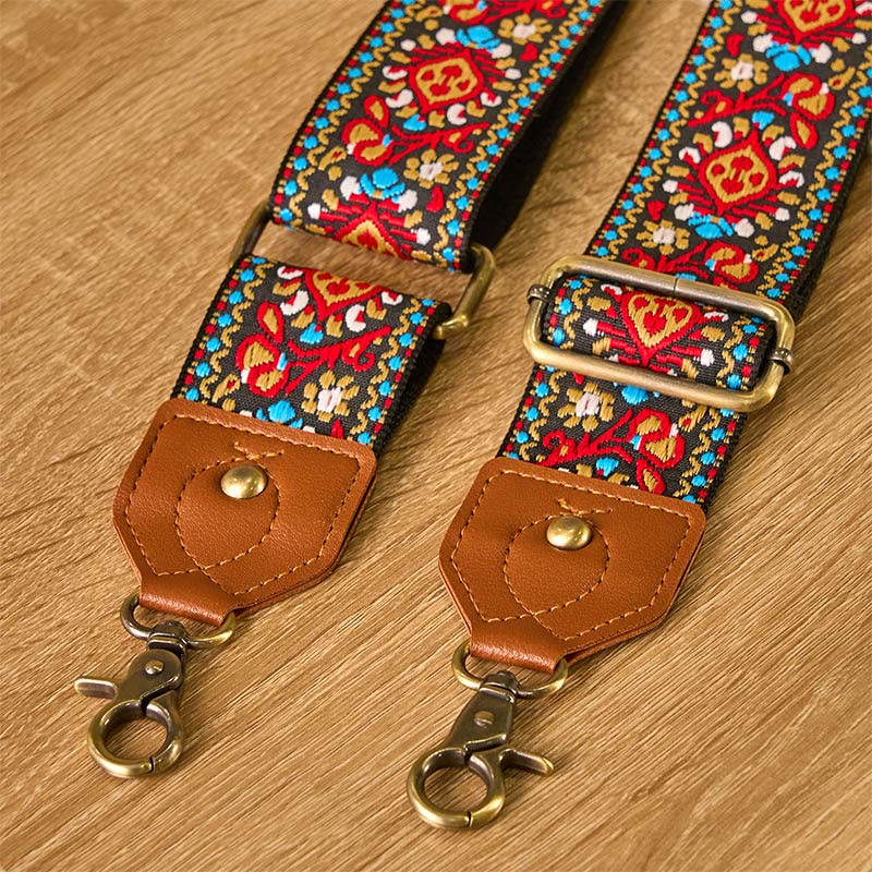 Bolsos de mano ajustables con correas cruzadas de hombro de jacquard de cártamo marrón y negro con Buddha Stones - image 4