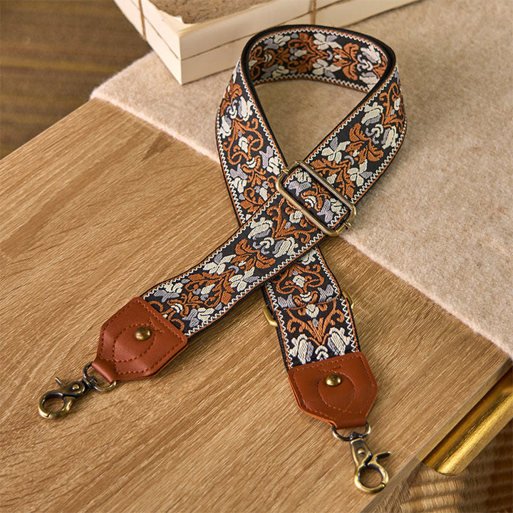 Correas de repuesto para bolsos de mano ajustables con bordado geométrico de flores y Buddha Stones - Marrón - 80-140 cm x 5 cm - image 0