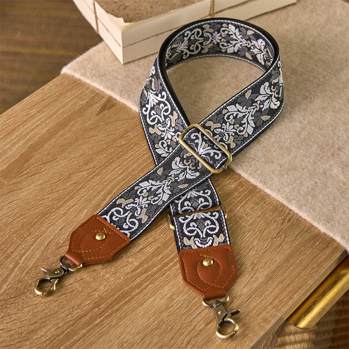 Correas de repuesto para bolsos de mano ajustables con bordado geométrico de flores y Buddha Stones - Blanco y negro - 80-140 cm x 5 cm - image 25