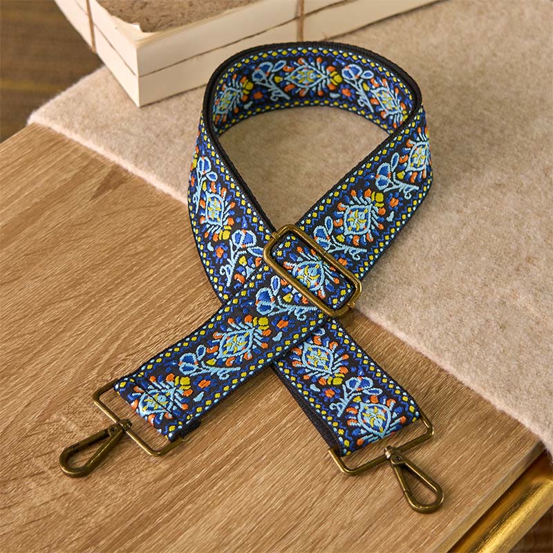 Correas de repuesto para bolso de mano, ajustables, con diseño geométrico, de flores azul marino y Buddha Stones. - Azul marino - 70-135 cm x 5 cm - image 0