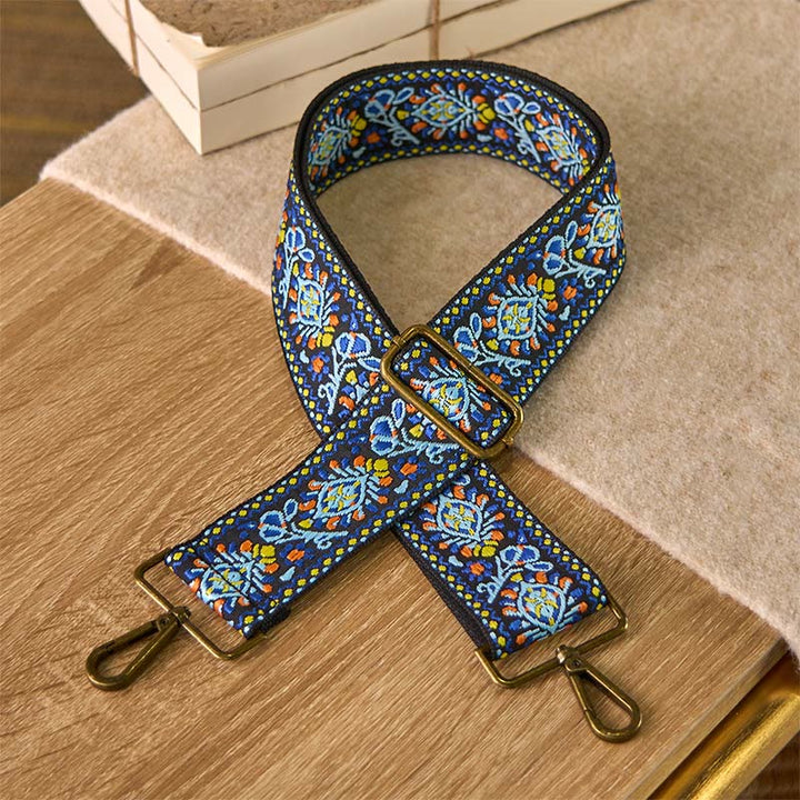 Correas de repuesto para bolso de mano, ajustables, con diseño geométrico, de flores azul marino y Buddha Stones. - Azul marino - 70-135 cm x 5 cm - image 0