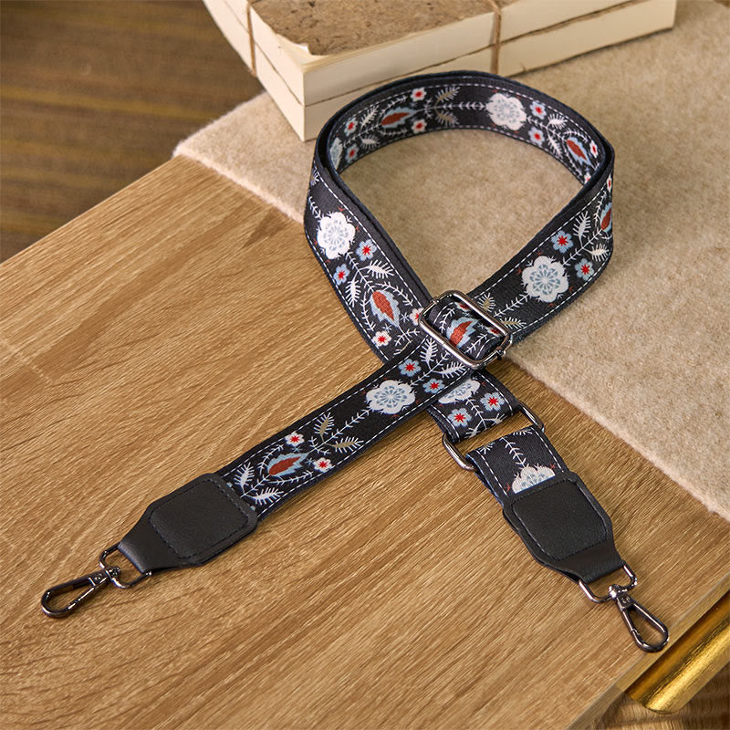 Correas de repuesto para bolso de hombro tipo bandolera, ajustables, con diseño geométrico, de flores negras y Buddha Stones - Flor negra - 75-145 cm x 3,8 cm - image 0