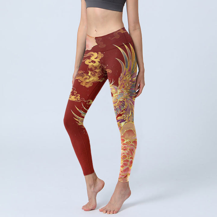 Leggings de yoga para mujer con estampado de nubes, peonías y fénix de Buddha Stones - Ladrillo refractario - US18，UK/AU22，EU50 (4XL) - image 0