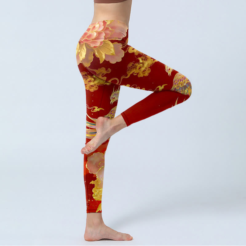 Leggings de yoga para mujer con estampado de nubes, peonías y fénix de Buddha Stones - image 3