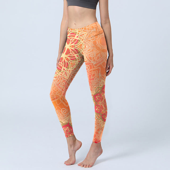 Leggings de yoga para mujer con estampado geométrico simétrico de Buddha Stones - Naranja - US18，UK/AU22，EU50 (4XL) - image 0