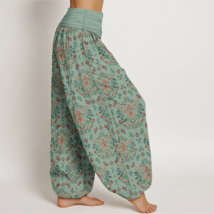 Pantalones Buddha Stones de algodón puro con estampado retro simétrico de flores y hojas para mujer, cintura elástica - image 7