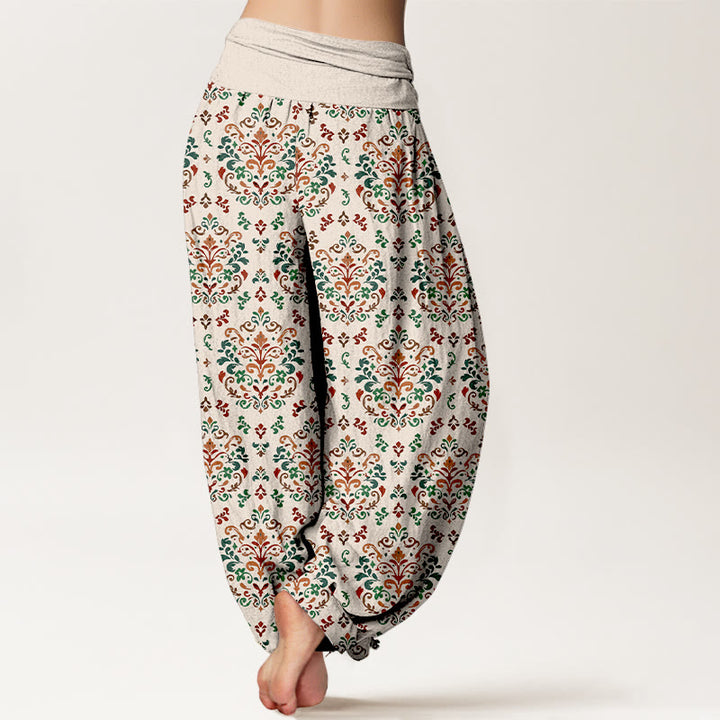 Pantalones Buddha Stones de algodón puro con estampado retro simétrico de flores y hojas para mujer, cintura elástica - image 9