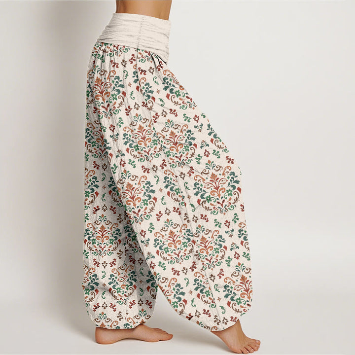 Pantalones Buddha Stones de algodón puro con estampado retro simétrico de flores y hojas para mujer, cintura elástica - image 10