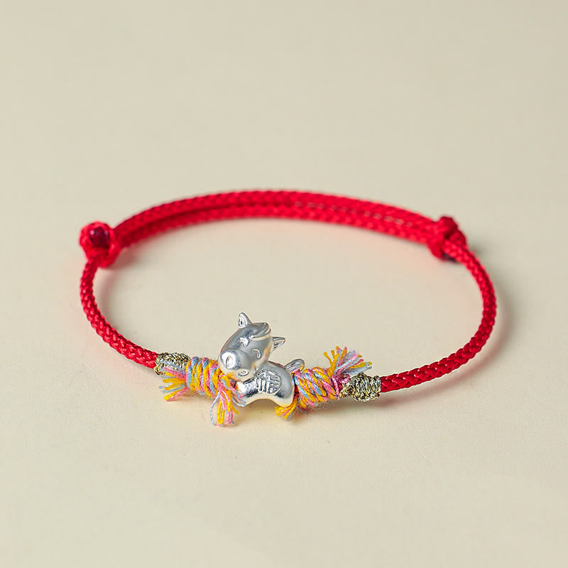 Pulsera de la suerte con hilo rojo y caballo alado Fu de plata de ley 999 con Buddha Stones del Año del Caballo - Caballo (circunferencia de la muñeca: 15-18 cm) - image 1