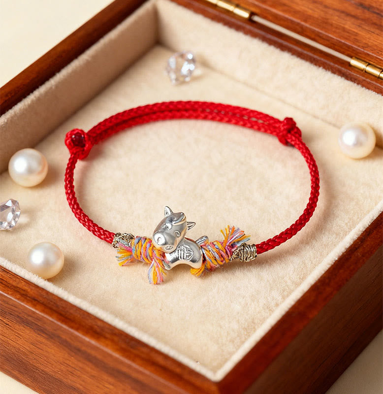 Pulsera de la suerte con hilo rojo y caballo alado Fu de plata de ley 999 con Buddha Stones del Año del Caballo - image 0