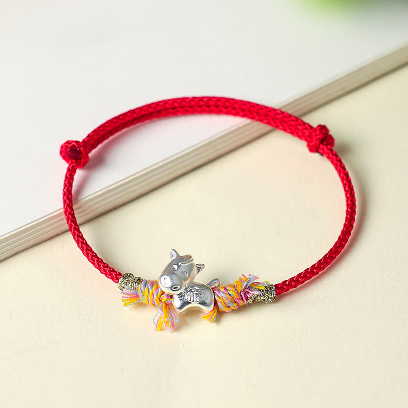 Pulsera de la suerte con hilo rojo y caballo alado Fu de plata de ley 999 con Buddha Stones del Año del Caballo - image 2
