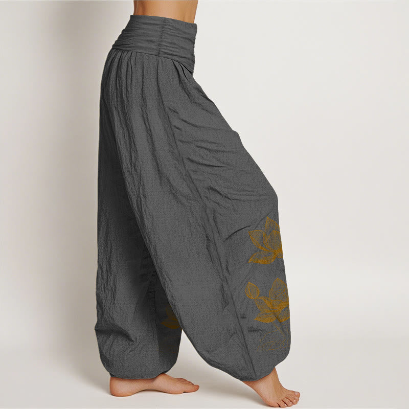 Pantalones harén de algodón puro con diseño de flor de loto y Buddha Stones para mujer, cintura elástica - image 10