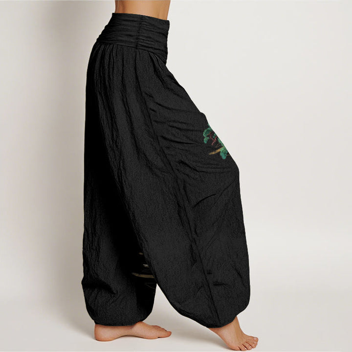 Pantalones Buddha Stones de algodón puro con estampado de grulla de pino y colores elegantes para mujer, con cintura elástica - image 7
