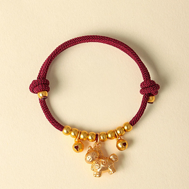 Pulsera ajustable con Buddha Stones, año del caballo, varios estilos de caballo, cuerda, suerte y fuerza. - Caballo de cuernos dorados con cuerda roja - image 17