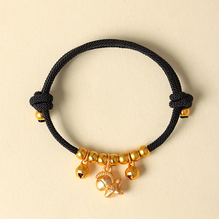 Pulsera ajustable con Buddha Stones, año del caballo, varios estilos de caballo, cuerda, suerte y fuerza. - Caballo dorado con cuerda negra - image 7