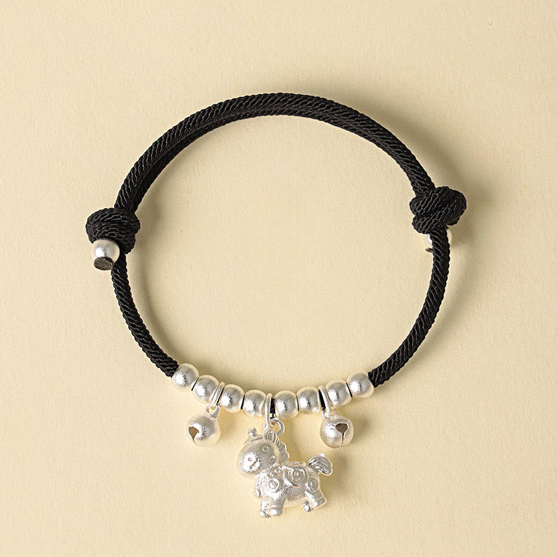 Pulsera ajustable con Buddha Stones, año del caballo, varios estilos de caballo, cuerda, suerte y fuerza. - Caballo de cuernos plateados con cuerda negra - image 21