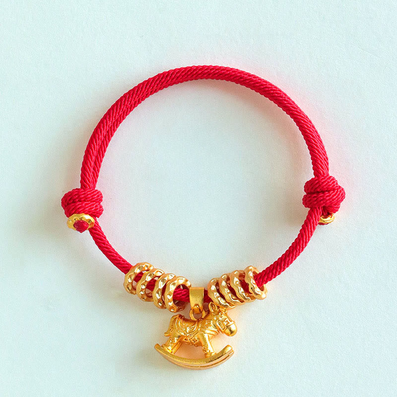 Pulsera de cuerda con dije circular de caballo con Buddha Stones y fe del Año del Caballo - Cuerda roja (circunferencia de la muñeca: 15-18 cm) - image 1