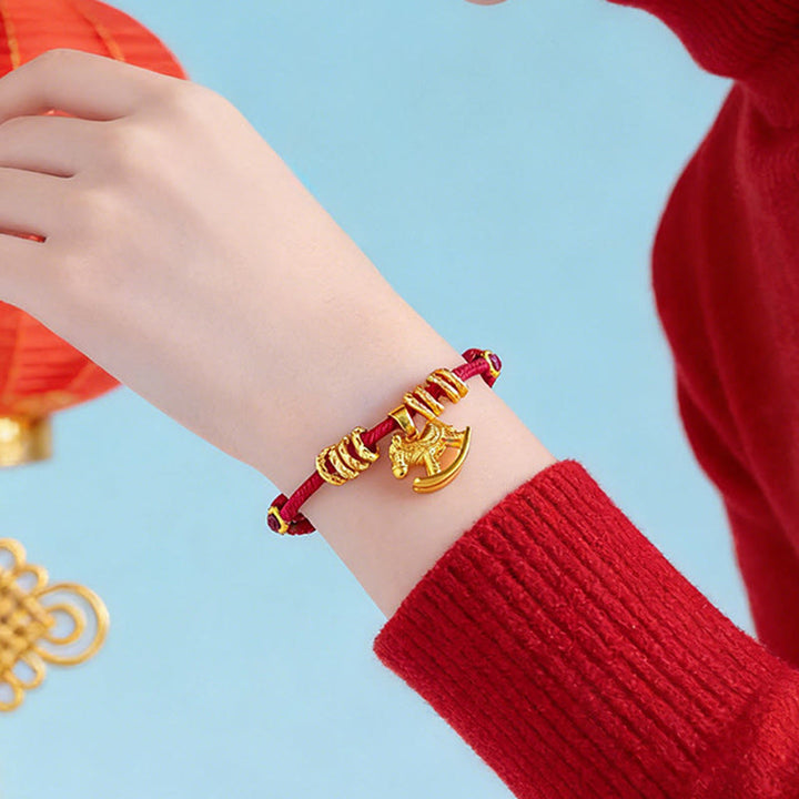 Pulsera de cuerda con dije circular de caballo con Buddha Stones y fe del Año del Caballo - image 11