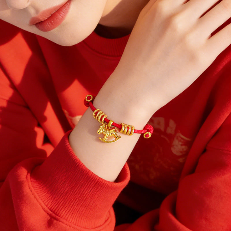 Pulsera de cuerda con dije circular de caballo con Buddha Stones y fe del Año del Caballo - image 3