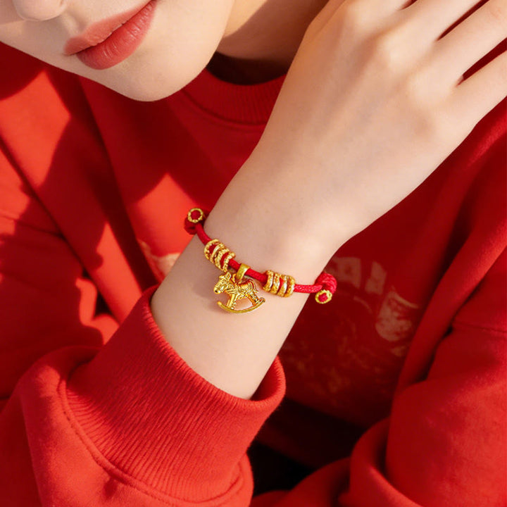 Pulsera de cuerda con dije circular de caballo con Buddha Stones y fe del Año del Caballo - image 3