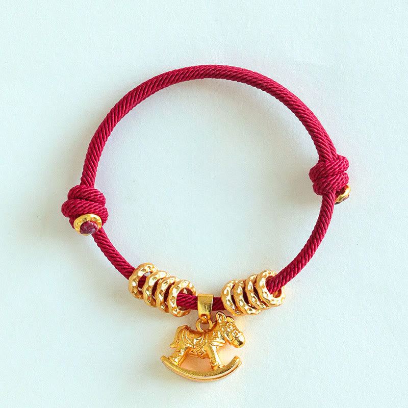 Pulsera de cuerda con dije circular de caballo con Buddha Stones y fe del Año del Caballo - Cuerda roja oscura (circunferencia de la muñeca: 15-18 cm) - image 7