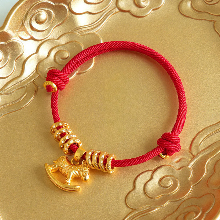Pulsera de cuerda con dije circular de caballo con Buddha Stones y fe del Año del Caballo - image 0