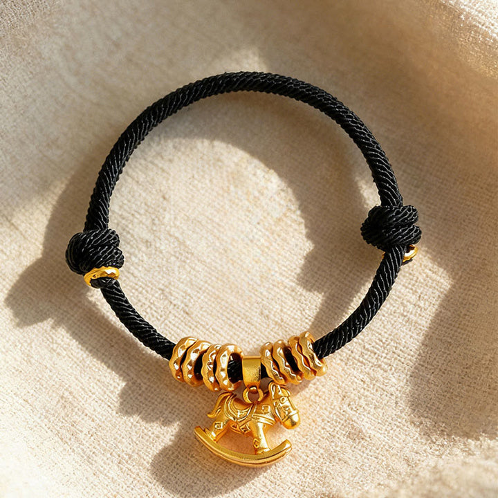 Pulsera de cuerda con dije circular de caballo con Buddha Stones y fe del Año del Caballo - image 13