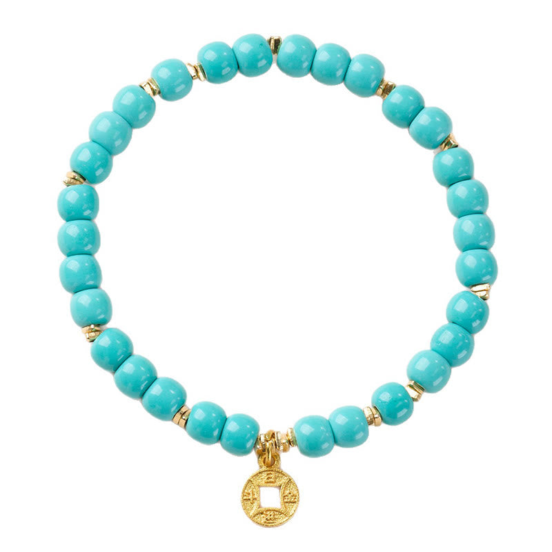 Pulsera de turquesa de imitación con dije de monedas de cobre y Buddha Stones - image 5