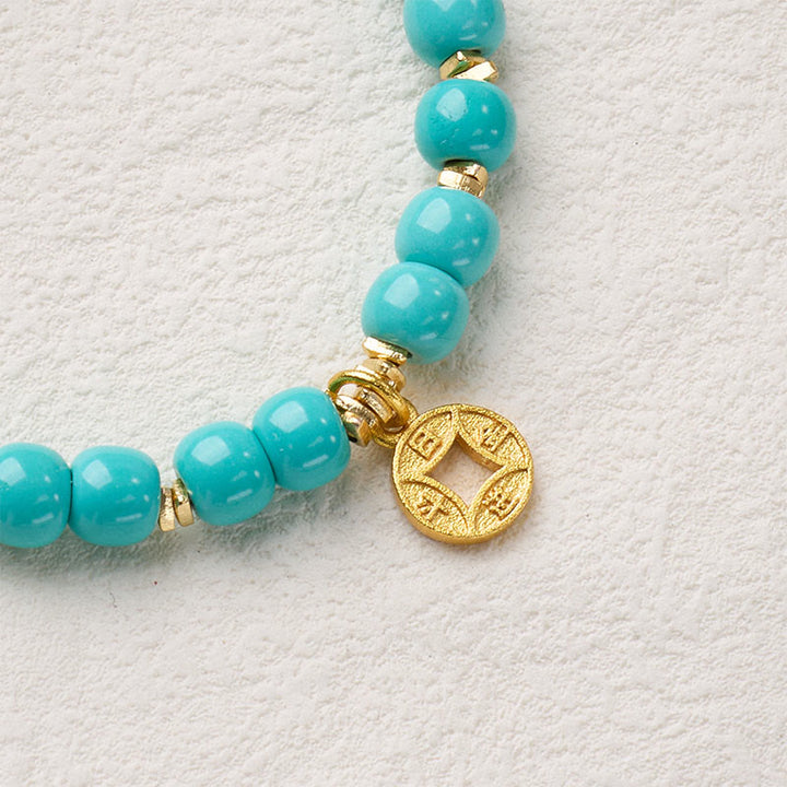 Pulsera de turquesa de imitación con dije de monedas de cobre y Buddha Stones - image 4