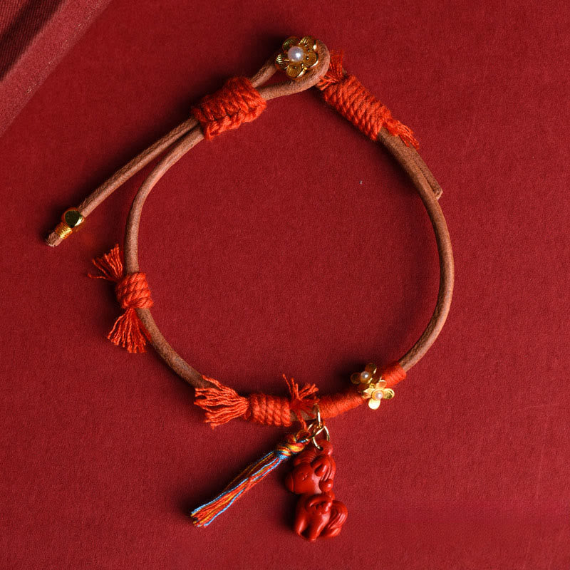 Pulsera tibetana de bendición de cinabrio tallada con Buddha Stones del Año del Caballo - Cinabrio (circunferencia de la muñeca: 15-18 cm) - image 1