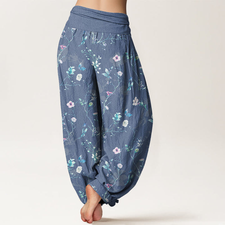 Pantalones Buddha Stones de algodón puro con estampado retro de flores, hojas y ramas para mujer, con cintura elástica - image 6