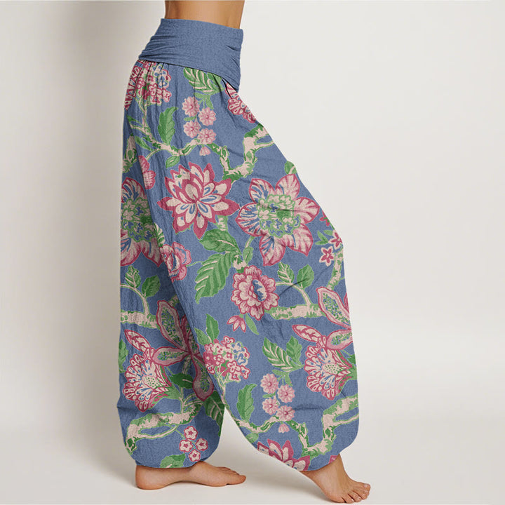 Pantalones Buddha Stones de algodón puro con estampado de flores, hojas, ramas y pájaros en colores llamativos para mujer, con cintura elástica - image 10