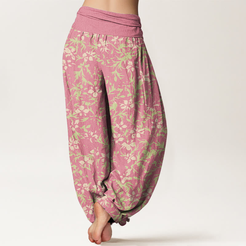 Pantalones Buddha Stones de algodón puro con estampado de flores abstractas y hojas para mujer, con cintura elástica - image 6