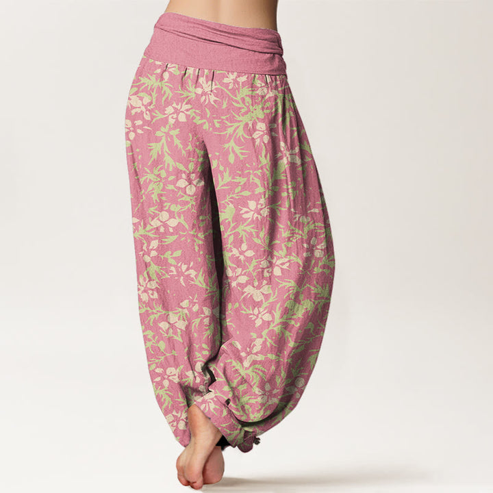 Pantalones Buddha Stones de algodón puro con estampado de flores abstractas y hojas para mujer, con cintura elástica - image 6