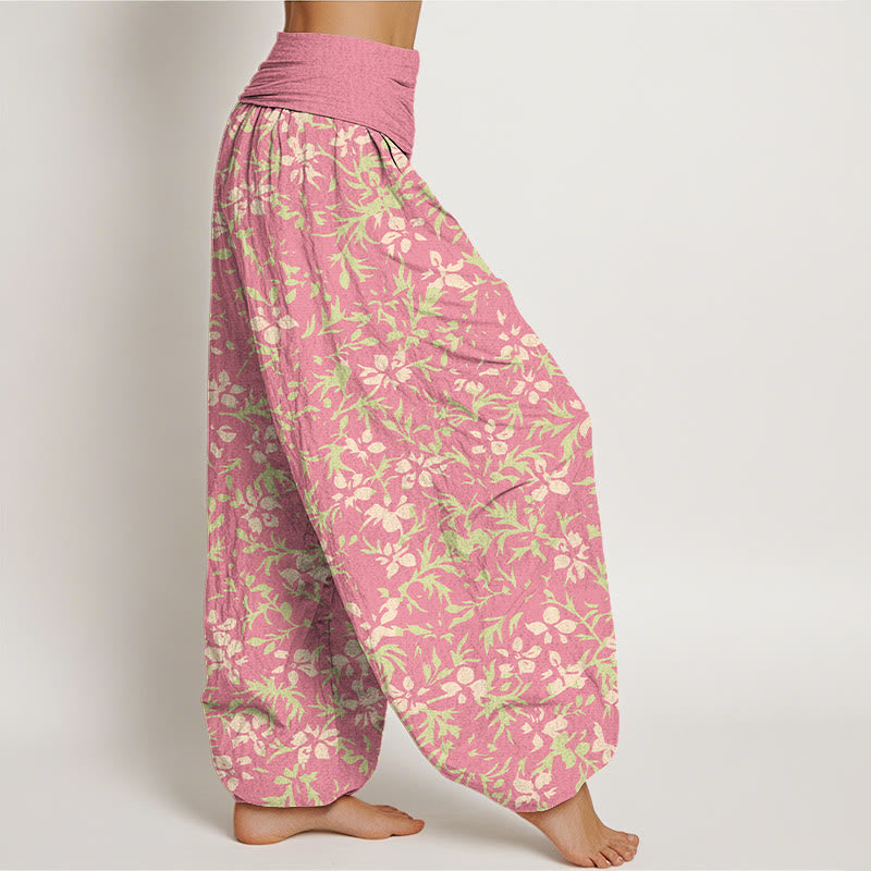 Pantalones Buddha Stones de algodón puro con estampado de flores abstractas y hojas para mujer, con cintura elástica - image 7