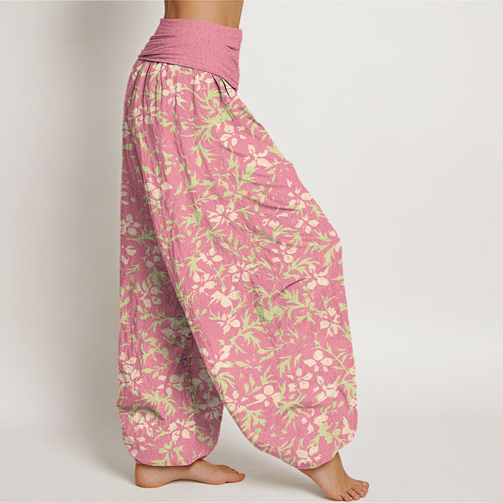 Pantalones Buddha Stones de algodón puro con estampado de flores abstractas y hojas para mujer, con cintura elástica - image 7