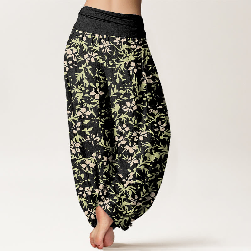 Pantalones Buddha Stones de algodón puro con estampado de flores abstractas y hojas para mujer, con cintura elástica - image 9