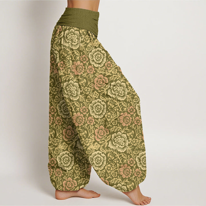 Pantalones harén de algodón puro con estampado floral vintage de Buddha Stones para mujer, cintura elástica - image 2