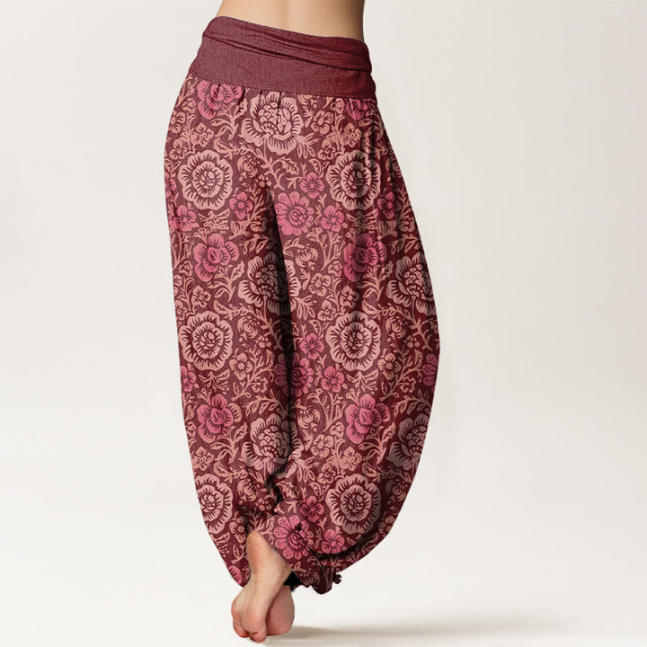Pantalones harén de algodón puro con estampado floral vintage de Buddha Stones para mujer, cintura elástica - image 6